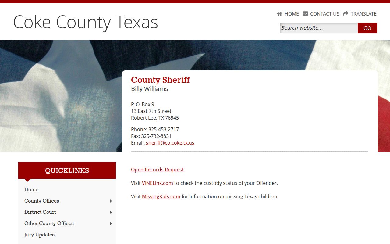 Coke County Sheriff arrest lookup and records contact