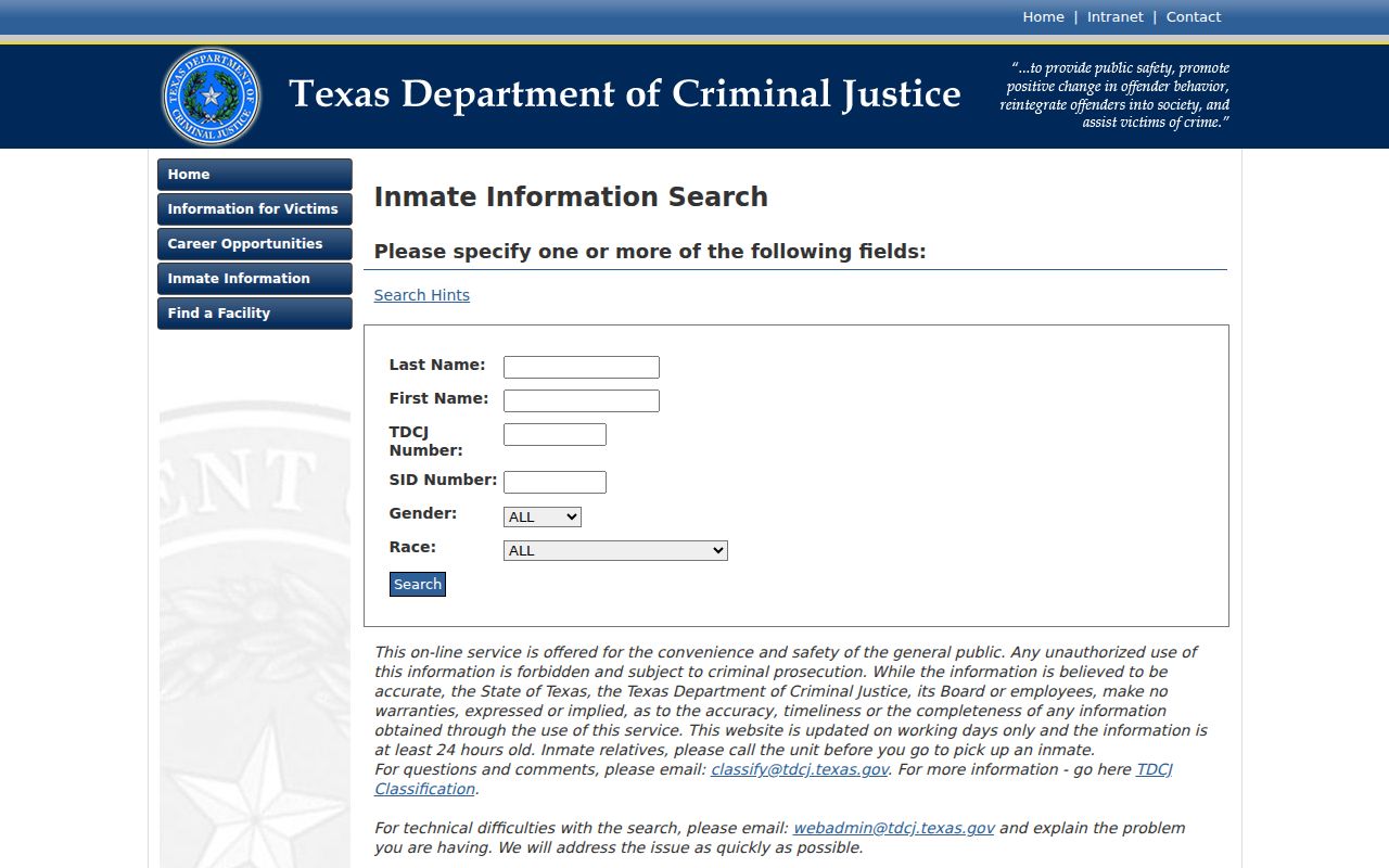 TDCJ inmate search used after a Coke County arrest and sentence