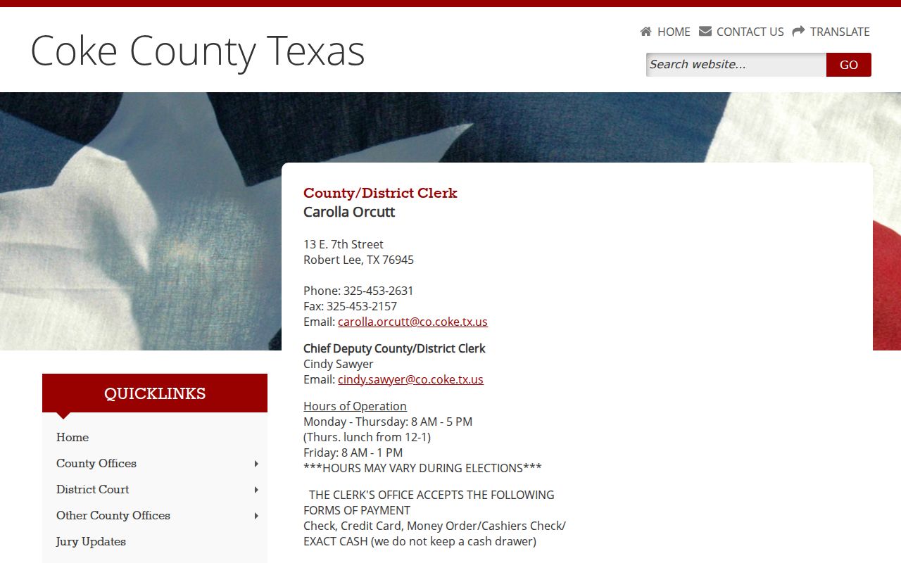 Coke County criminal court case clerk page