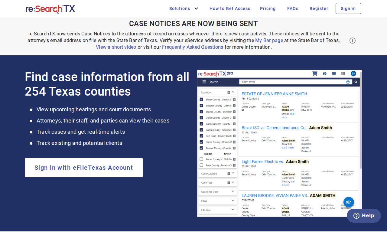 Texas re SearchTX portal relevant to Coke County criminal court cases